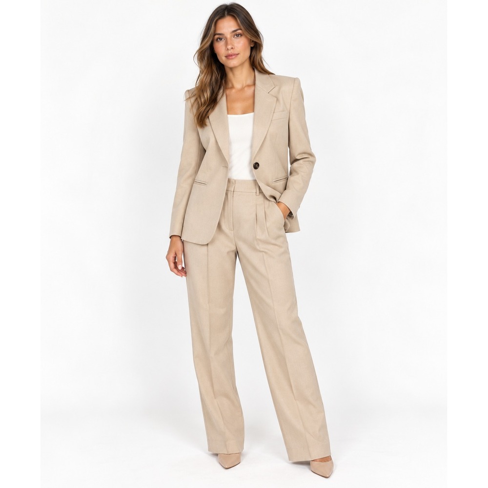 Liz Claiborne 2-Piece Blazer & Pants Set Womens Petite 4P Beige Business Career